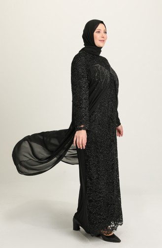 Black Hijab Evening Dress 6371-01