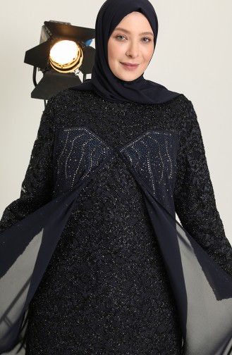 Dunkelblau Hijab-Abendkleider 6371-02
