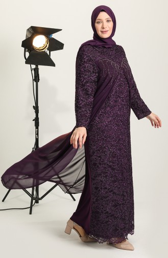 Purple Hijab Evening Dress 6371-03