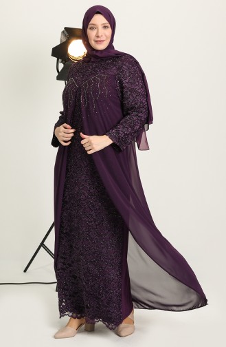 Purple Hijab Evening Dress 6371-03