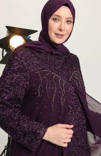 Purple Hijab Evening Dress 6371-03