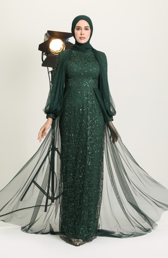 Emerald Green Hijab Evening Dress 5519-09