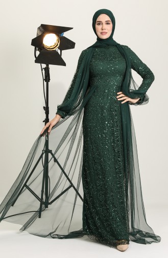 Emerald Green Hijab Evening Dress 5519-09