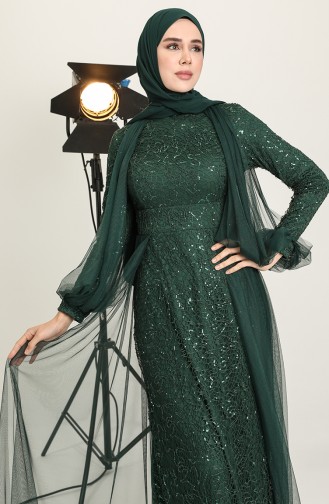 Emerald Green Hijab Evening Dress 5519-09