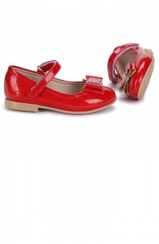 Kiko Kids Pmk 502 Rugan Kelebek Fiyonklu Kız Çocuk Babet Ayakkabı Kırmızı