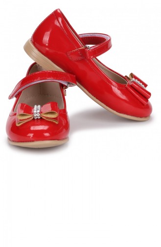 Kiko Kids Pmk 502 Rugan Kelebek Fiyonklu Kız Çocuk Babet Ayakkabı Kırmızı