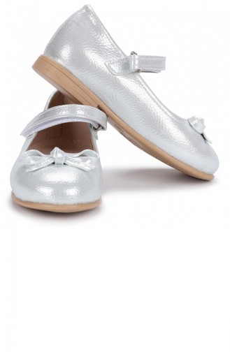 Kiko Kids Pmk 503 Vakko Bıyık Fiyonklu Kız Çocuk Babet Ayakkabı Gümüş