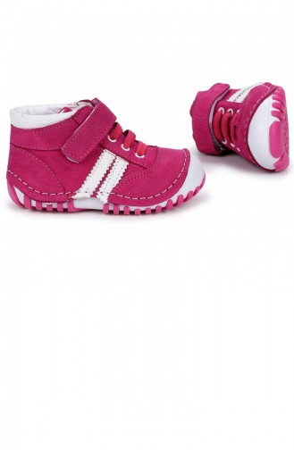 Kiko Kids Teo 140 100 Deri Cırtlı Kız Çocuk Ayakkabı Fuşya Beyaz