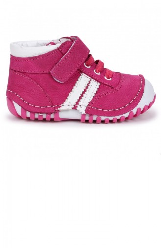 Kiko Kids Teo 140 100 Deri Cırtlı Kız Çocuk Ayakkabı Fuşya Beyaz