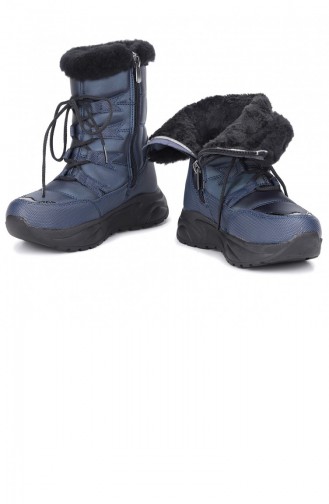 Kiko Twg 7455 Kışlık İçi Termal Kürklü Kız Çocuk Ayakkabı Kar Botu Lacivert Siyah