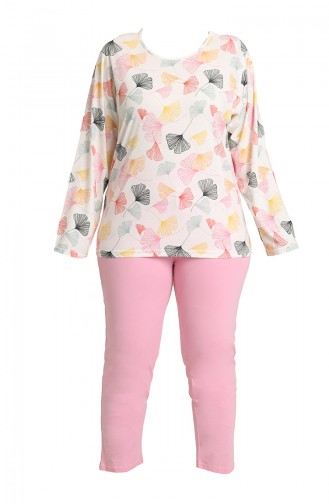Büyük Beden Pijama Takımı 202111-01 Ekru