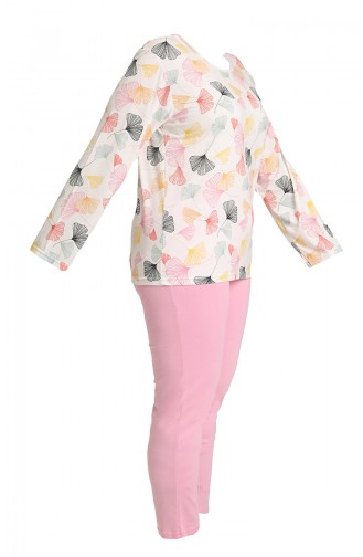 Büyük Beden Pijama Takımı 202111-01 Ekru