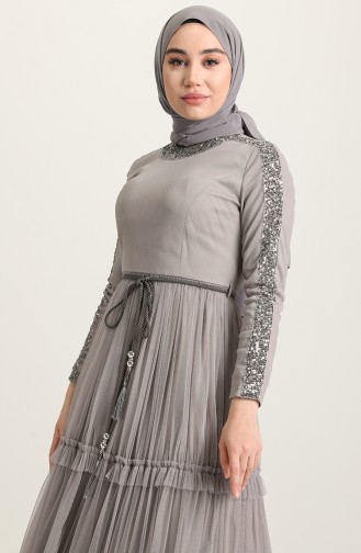 Gray Hijab Evening Dress 1081-01