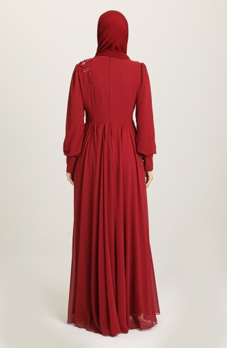 Claret Red Hijab Evening Dress 52796-01