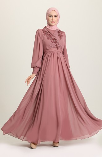 Powder Hijab Evening Dress 52796-03