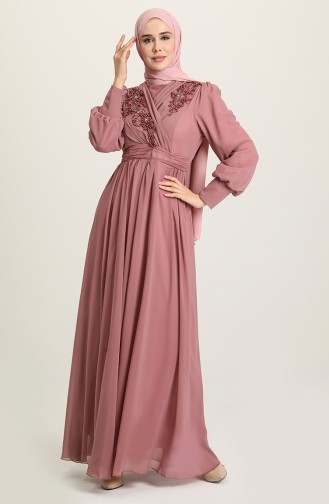 Powder Hijab Evening Dress 52796-03