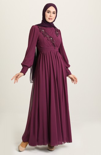 Plum Hijab Evening Dress 52796-04