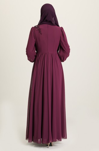 Plum Hijab Evening Dress 52796-04