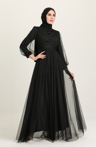 Black Hijab Evening Dress 3403-06