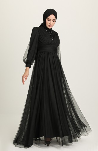 Black Hijab Evening Dress 3403-06