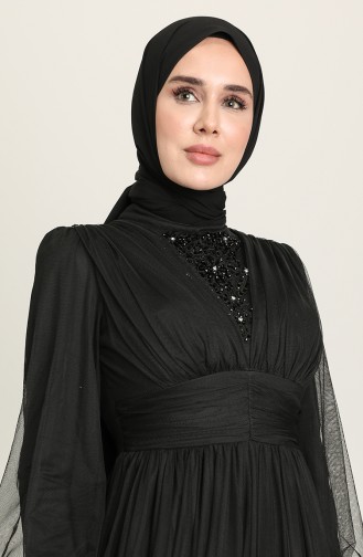 Black Hijab Evening Dress 3403-06