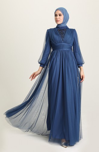 Indigo Hijab Evening Dress 3403-08