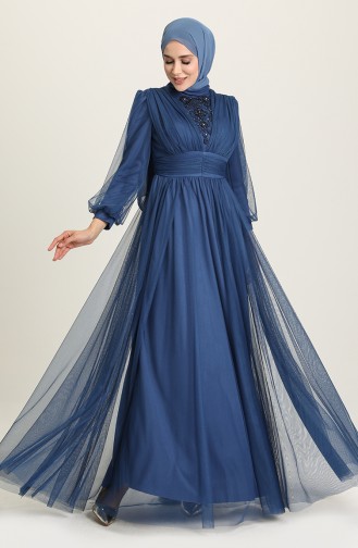 Indigo Hijab Evening Dress 3403-08