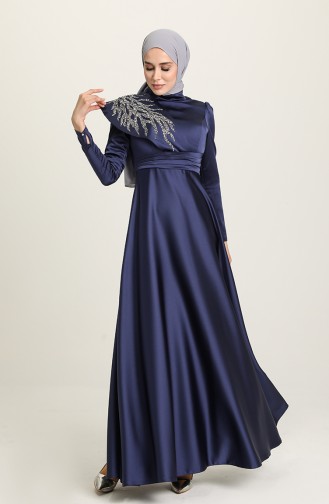 Navy Blue İslamitische Avondjurk 4910-04