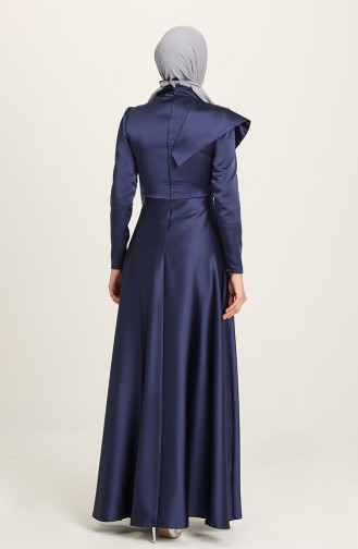 Navy Blue Hijab Evening Dress 4910-04