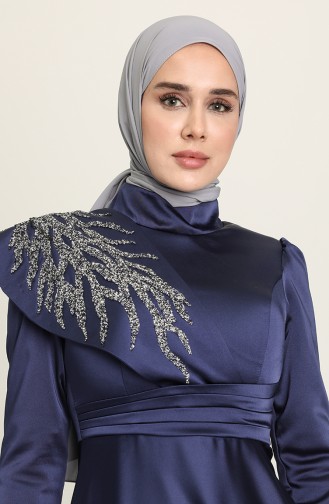 Navy Blue Hijab Evening Dress 4910-04