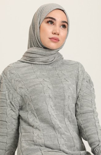Cep Detayli Triko Elbise 1074-07 Gri