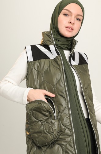 Şerit Detaylı Spor Kapitone Yelek 9660-02 Haki
