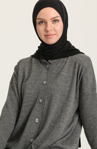 Triko Kapüşonlu Hırka 1111-02 Gri Siyah
