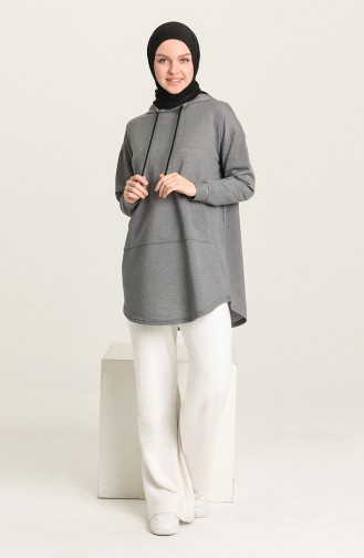 Kanguru Cep Sweartshirt 009053-12 Koyu Füme