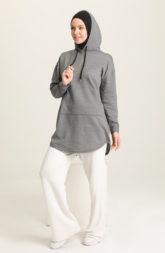 Kanguru Cep Sweartshirt 009053-12 Koyu Füme