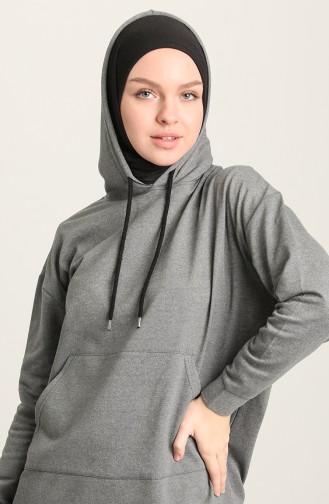 Kanguru Cep Sweartshirt 009053-12 Koyu Füme