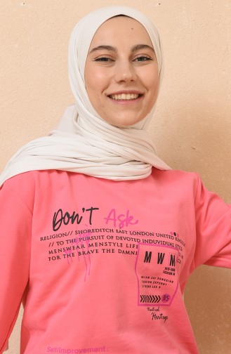 Yazı Desenli Sweatshirt 0104-06 Pembe