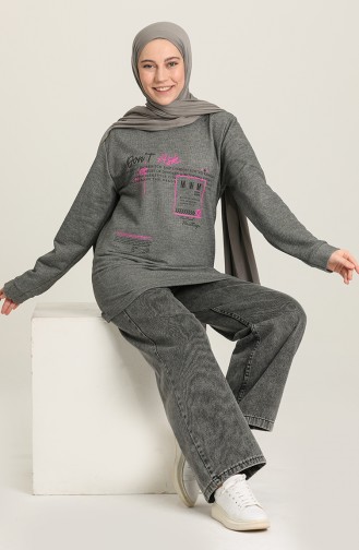 Yazı Desenli Sweatshirt 0104-08 Gri