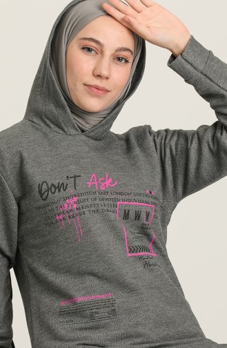 Yazı Desenli Sweatshirt 0104-08 Gri