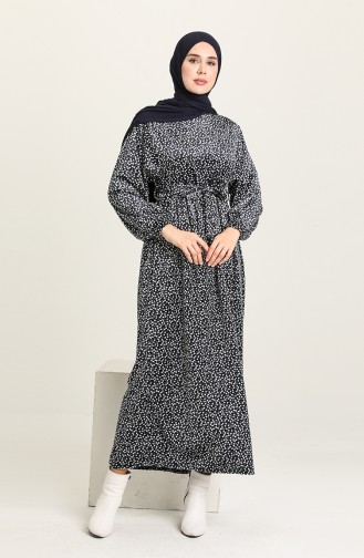 Navy Blue Hijab Dress 22K8533-01