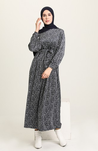 Navy Blue Hijab Dress 22K8533-01