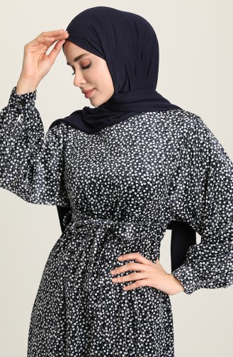 Navy Blue Hijab Dress 22K8533-01