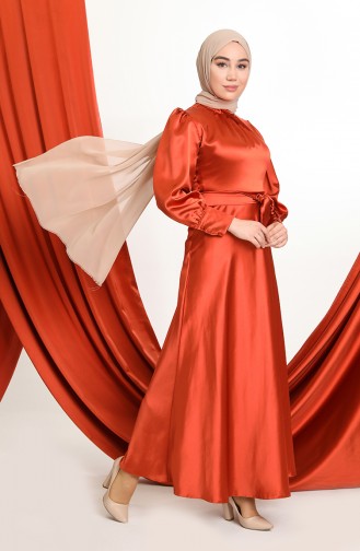 Brick Red Hijab Evening Dress 2155-02