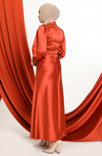 Brick Red Hijab Evening Dress 2155-02