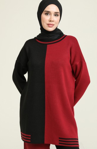 Triko Tunik Pantolon İkili Takım 4385-02 Siyah Bordo