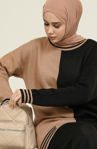 Triko Tunik Pantolon İkili Takım 4385-04 Siyah Camel