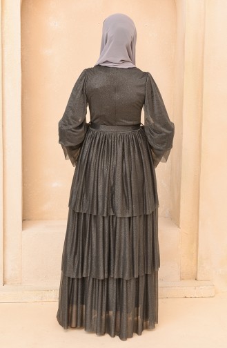 Gray Hijab Evening Dress 5385-03
