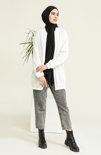 Fermuarlı Sweat Hırka 0509-01 Beyaz