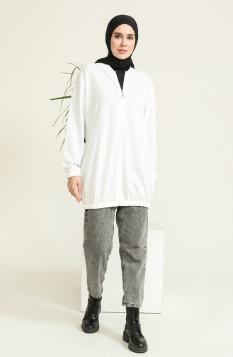 Fermuarlı Sweat Hırka 0509-01 Beyaz