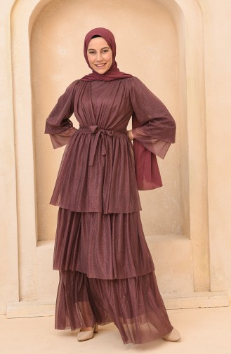 Beige-Rose Hijab-Abendkleider 5385-01